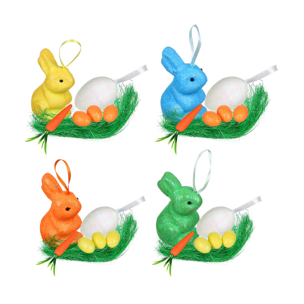 Декор Пасхальный Набор - кролик, яйца, морковка 6пр., 15х14,5см, сизаль, пенопласт, 4 вида - #1