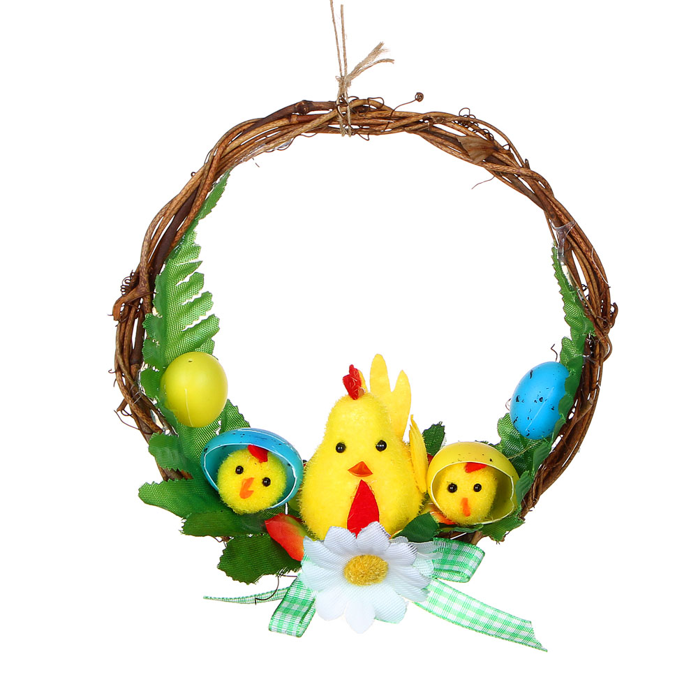 Венок Пасхальный декоративный, 15x8 см, полиэстер, дерево, пластик, пенопласт, картон, 3 вида - #2