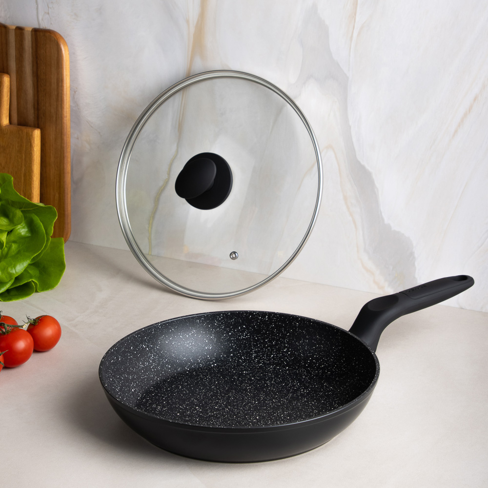 SATOSHI Стоун Сковорода литая с крышкой d26см, антипригарное покрытие мрамор, индукция - #16