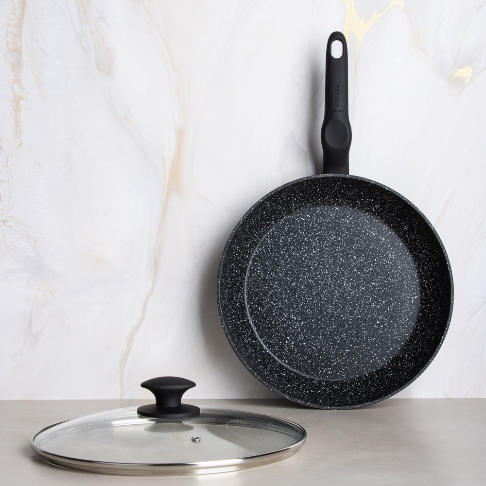 SATOSHI Стоун Сковорода литая с крышкой d28см, антипригарное покрытие мрамор, индукция - #14
