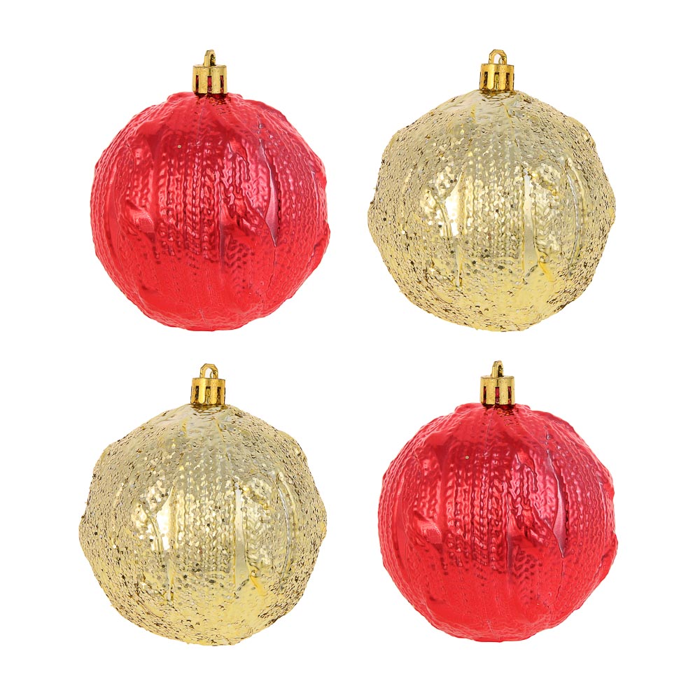 СНОУ БУМ Набор шаров 8 см, 4 шт, красный, золото, 26-114 - #1