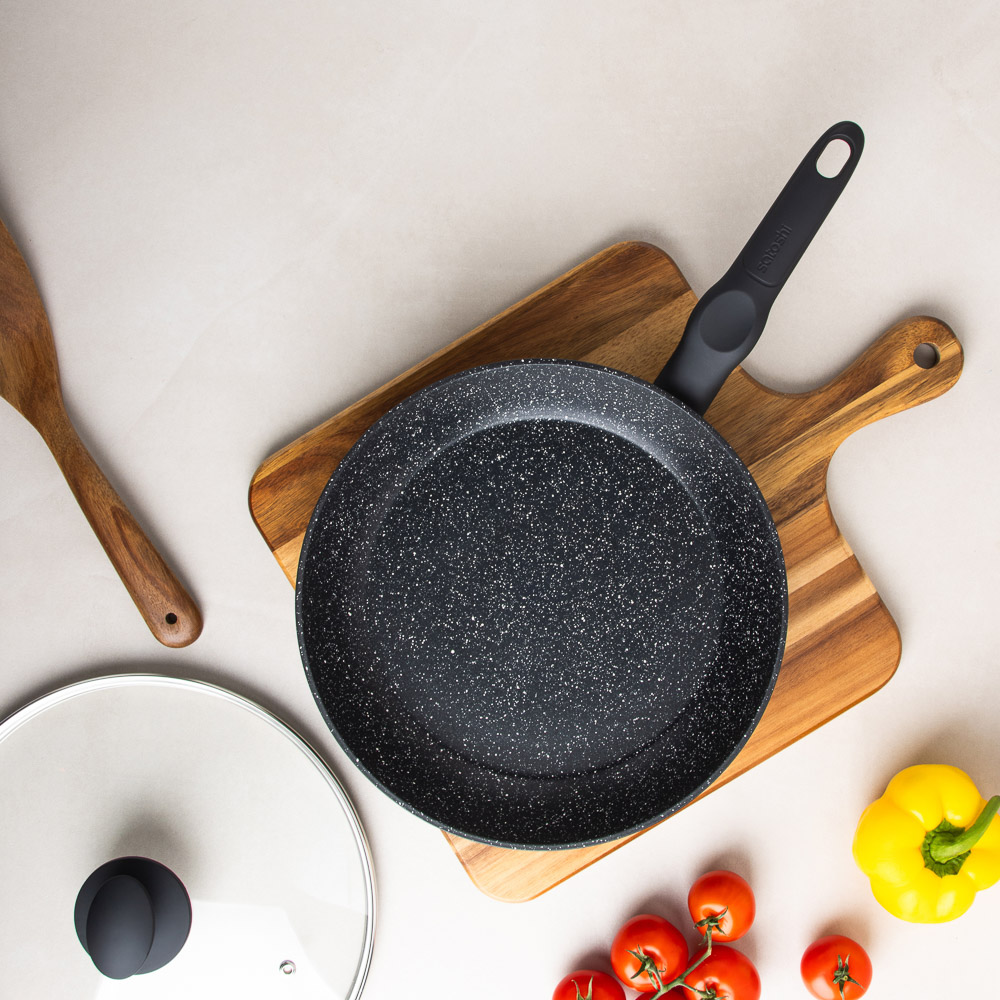 SATOSHI Стоун Сковорода литая с крышкой d26см, антипригарное покрытие мрамор, индукция - #17