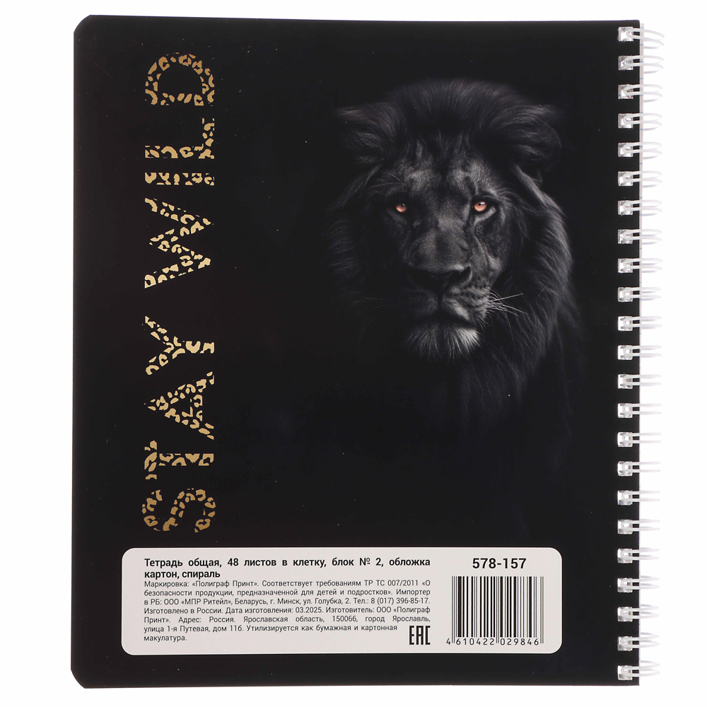 Тетрадь общая 48 листов в клетку, блок№2, обложка картон, спираль 5 диз - #14