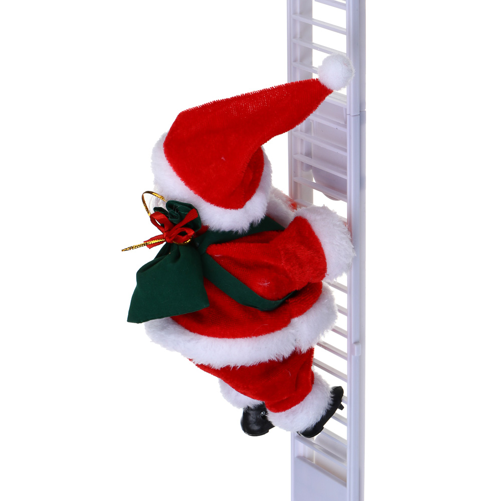 СНОУ БУМ Игрушка новогодняя "Музыкальный Санта", двигается по лестнице, 9х20см, ABS, полиэстер, 2хАА - #4