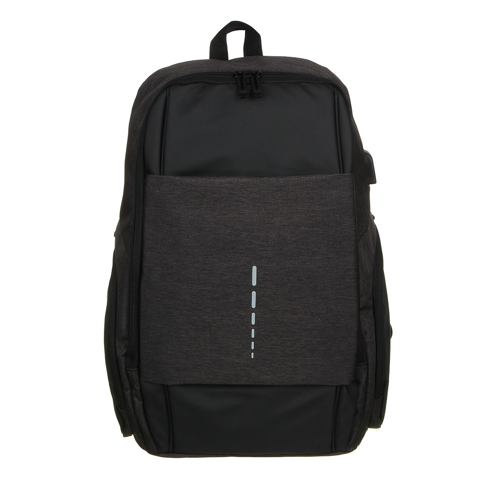 Рюкзак универсальный 48x33x15см, 1 отд, 2 карм., отделка прорезин.матер., вых.USB/наушн., ПЭ, черный - #1