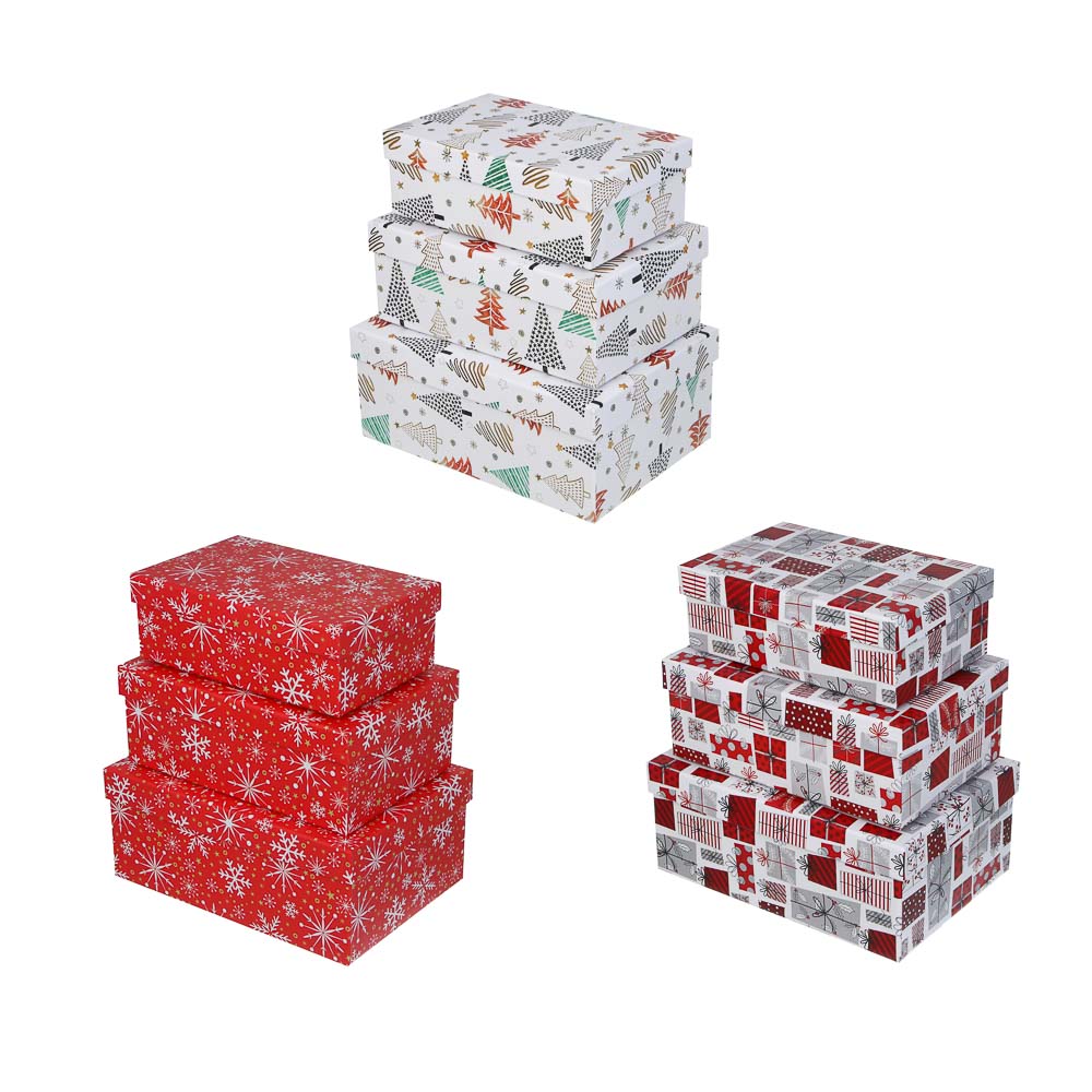 Набор подарочных коробок тм СНОУ БУМ, 3 размера 23x16x9,5см, 21x14x8см, 19x12x6,5см, картон, 3 диз. - #1