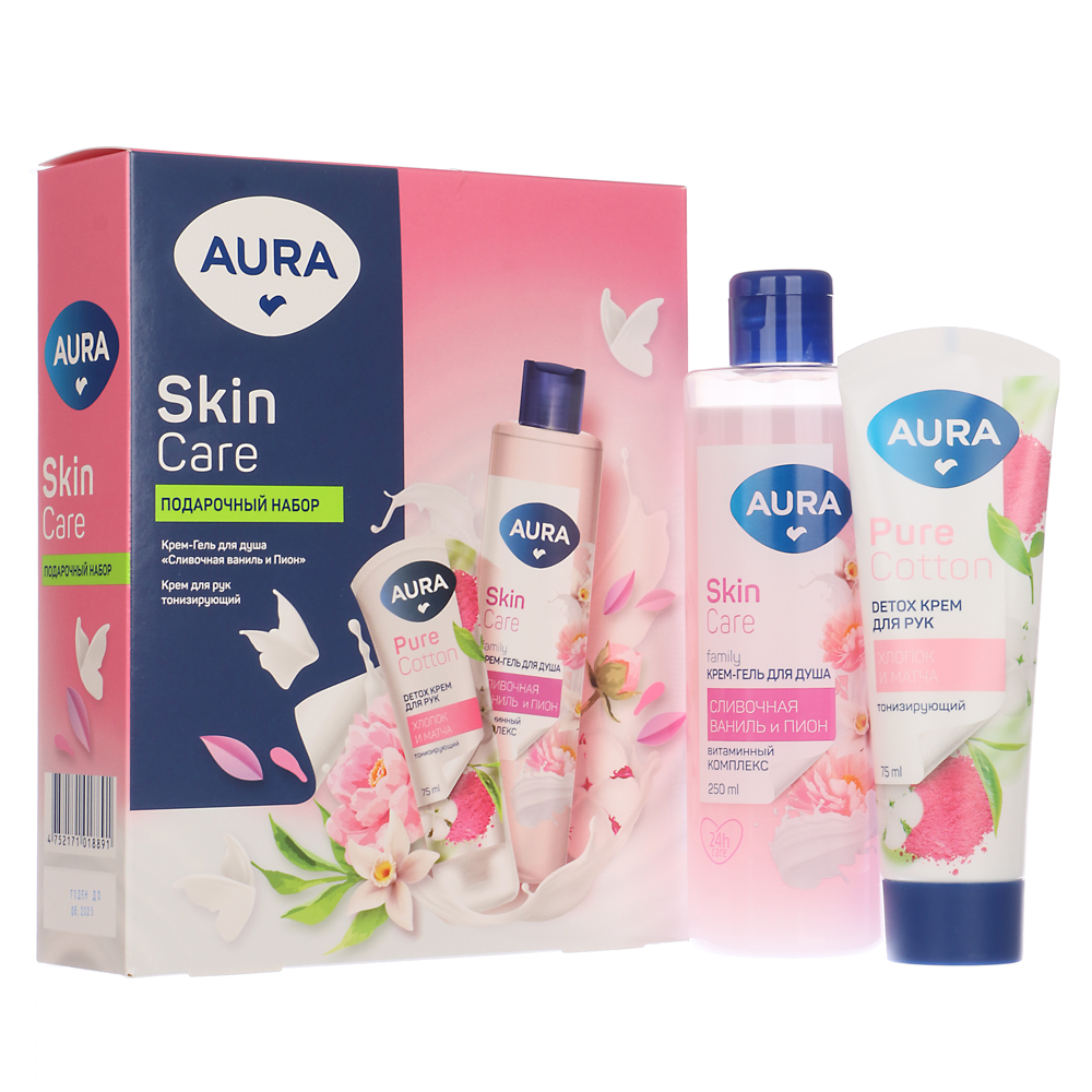 Подарочный набор женский AURA Skin Care, крем-гель для душа, 250 мл + детокс-крем для рук, 75 мл - #1