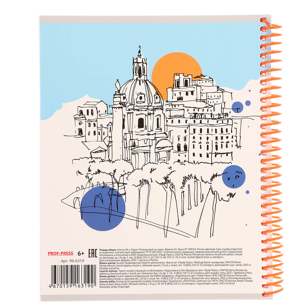 Тетрадь общая, 96 листов, в клетку, БЕЛЫЕ ЛИСТЫ, обл.мел. картон, спираль, микс - #21