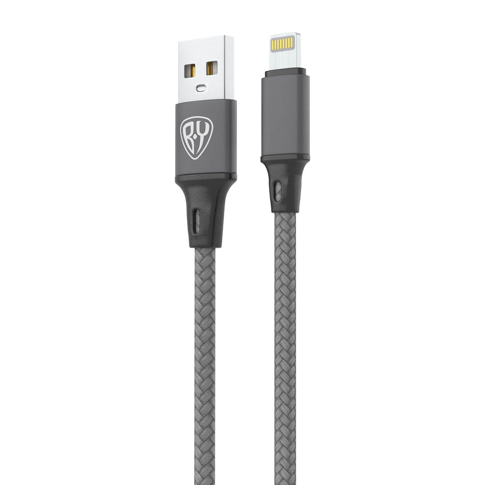 Кабель для зарядки USB(A)-iP BY Solid, 12Вт, 1 м, 2.4A, нейлон, мет. кон., графитовый - #3