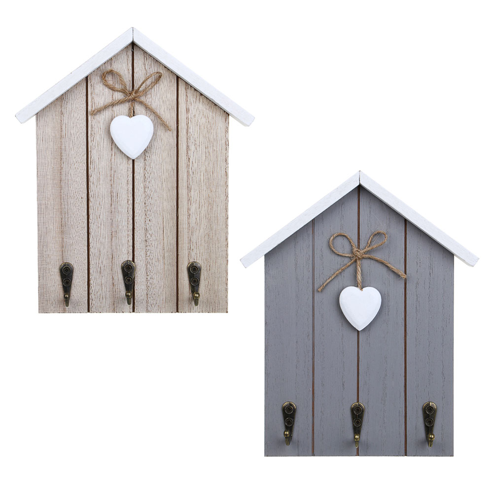 Ключница открытого типа на 3 крючка, 21x17,5x3 см, МДФ, серый, бежевый - #1