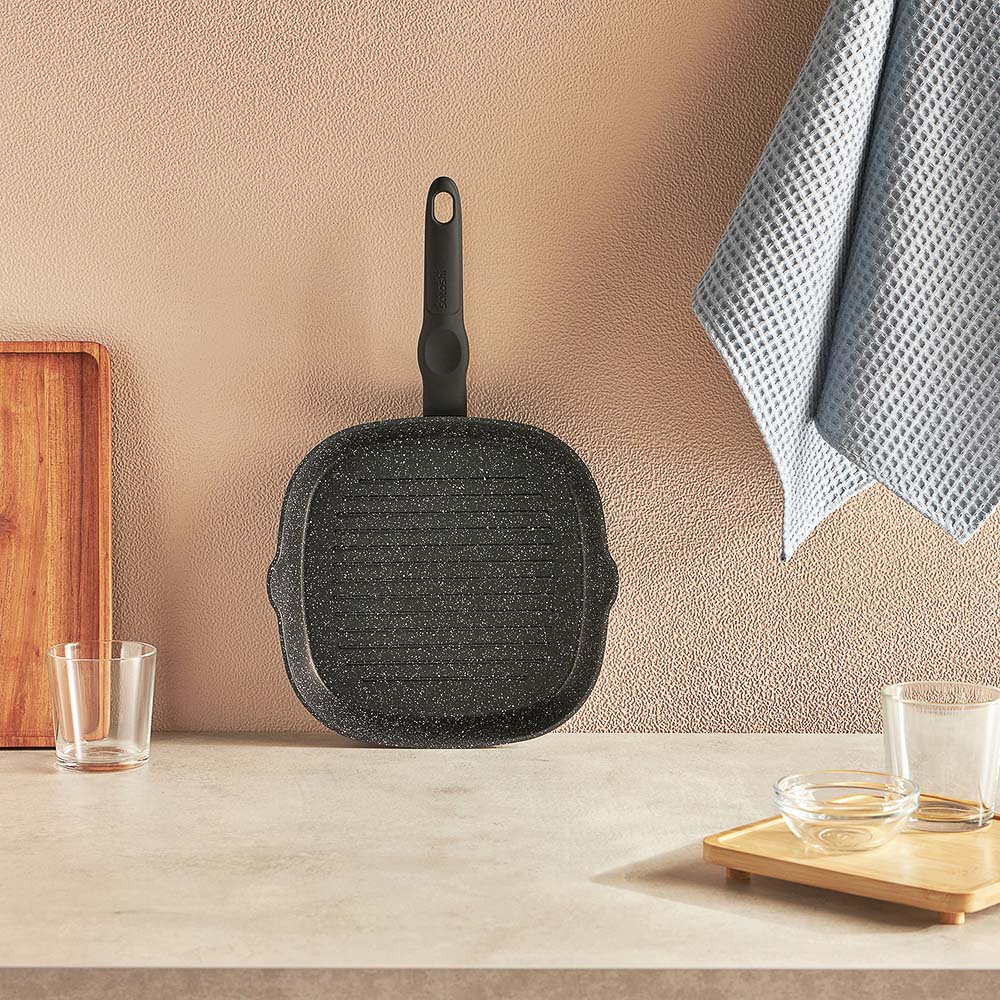 SATOSHI Стоун Сковорода-гриль 24*24см, литой алюм., антипр."каменное" покрытие, индукция - #10