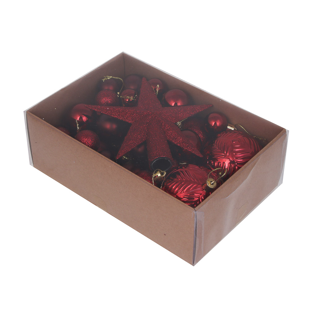 СНОУ БУМ Набор шаров и украшений 30 шт, 3см, 4см, 6см, 8см, красный - #5