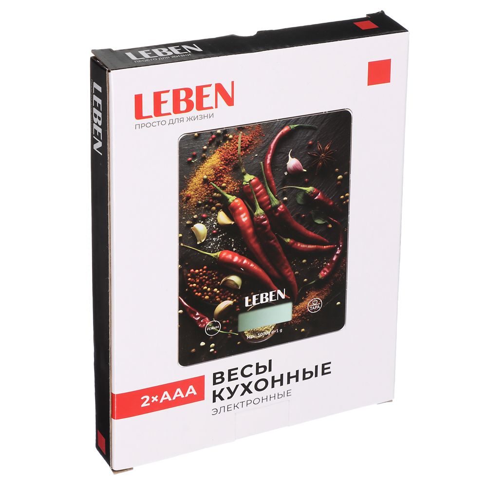 LEBEN Весы кухонные электронные, прямоуг., стекло с дизайном, макс.нагр. 5кг (точн.измер. 1гр) - #6