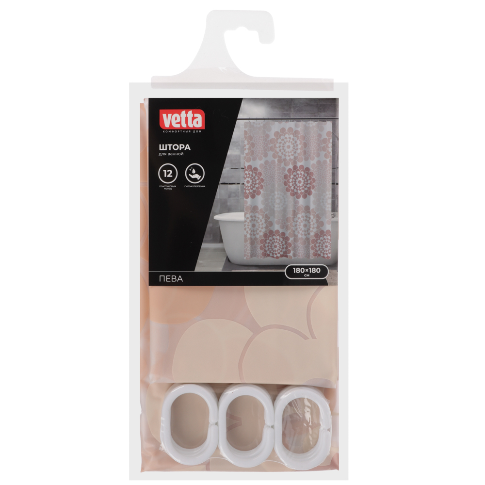 VETTA Шторка для ванной, ПЕВА, 60 г/м2, 180х180см, Цветы, 022 - #4