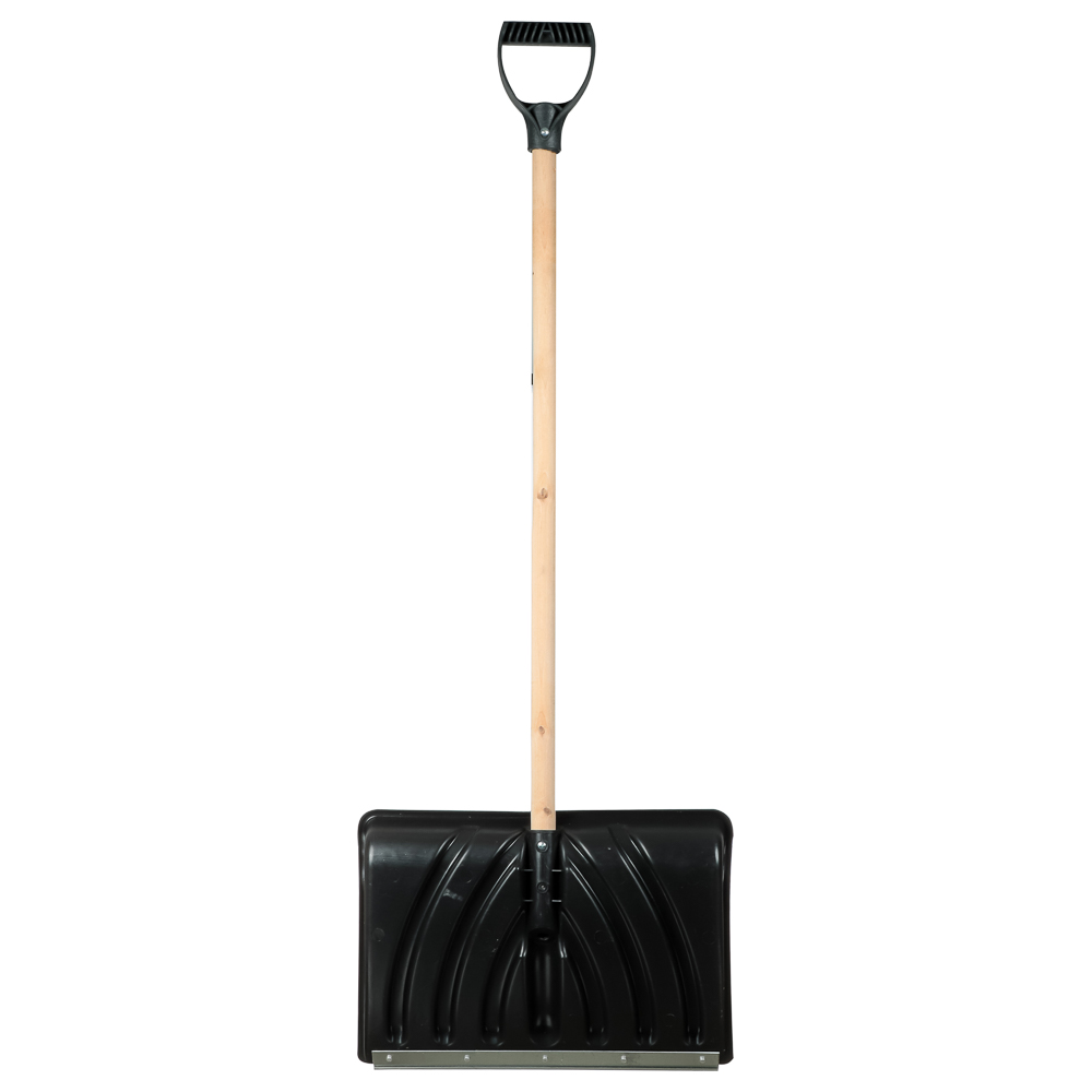 Лопата снеговая КРЕПЫШ №2, 465х340мм, черный пластик, клеп планка, дерев черен, д32мм, V-ручка - #4