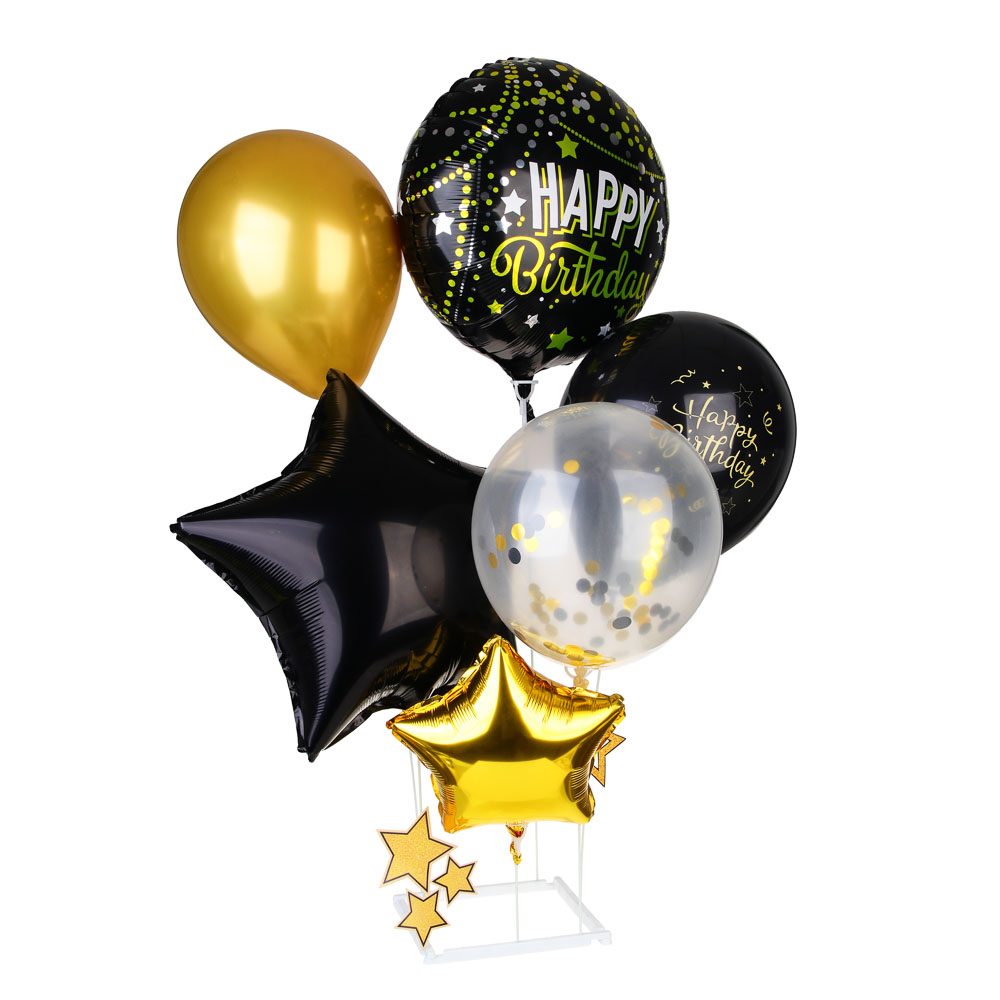 FNtastic Набор воздушных шаров 6 шт с подставкой, фольга, пластик, картон, "Happy Birthday", черный - #1
