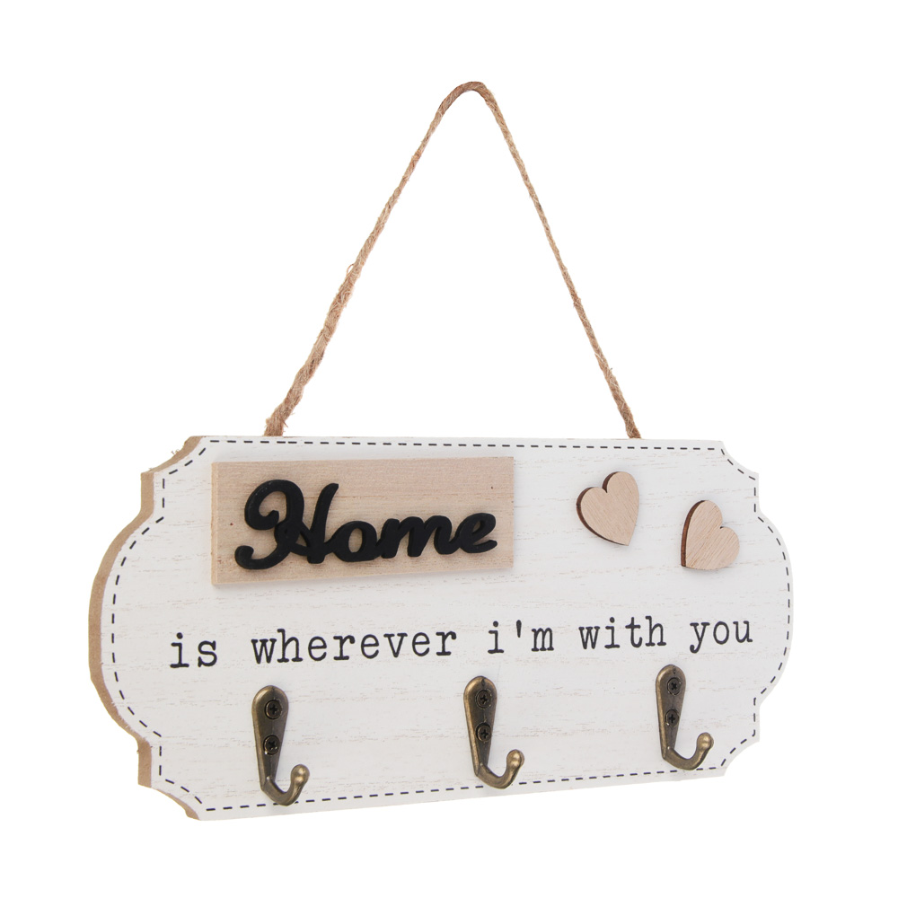 Ключница открытого типа HOME на 3 крючка, 23,5х10,3х3 см, МДФ, металл - #2