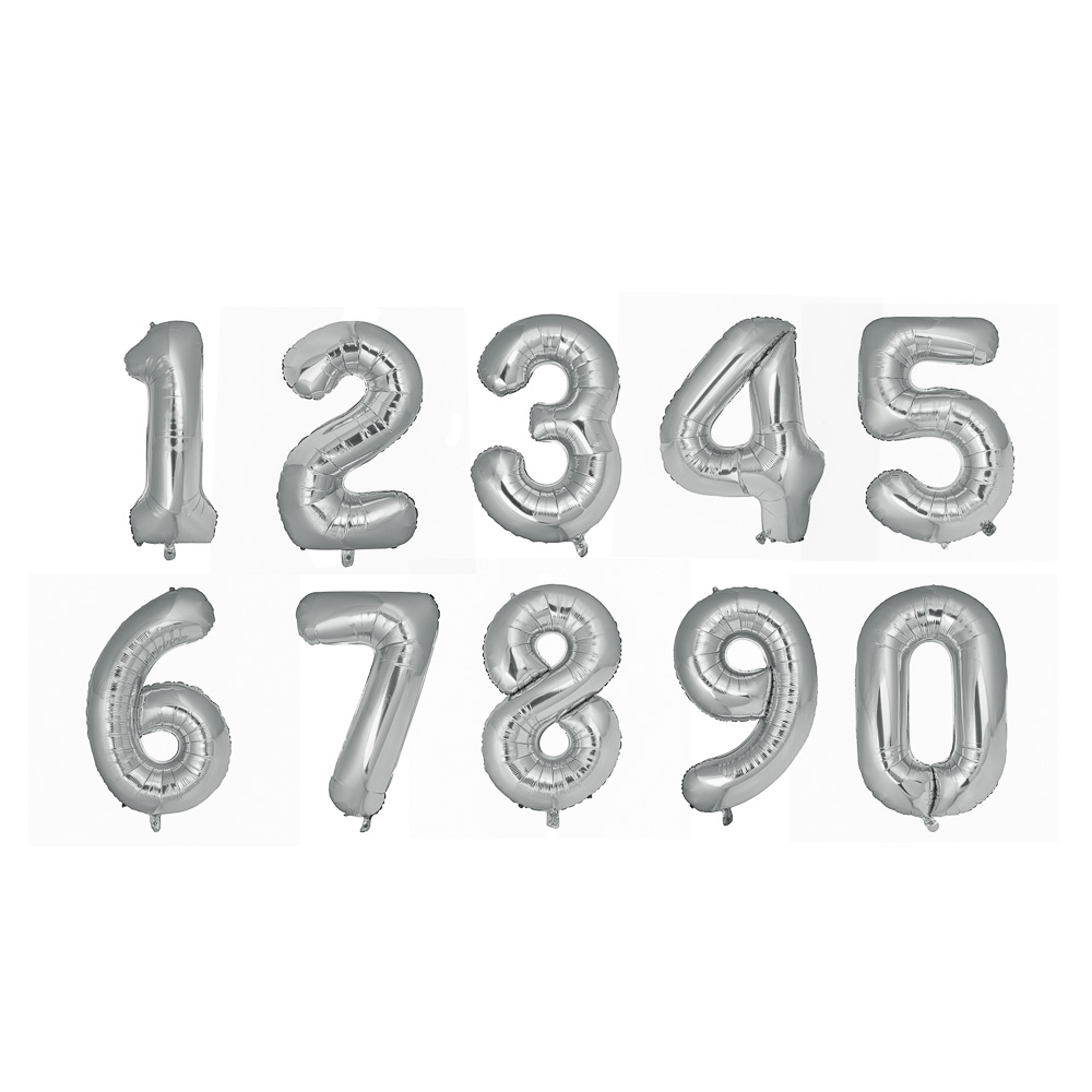 Шар воздушный фольгированный "Цифра" тм Fntastic, 40", серебристый, микс - #1