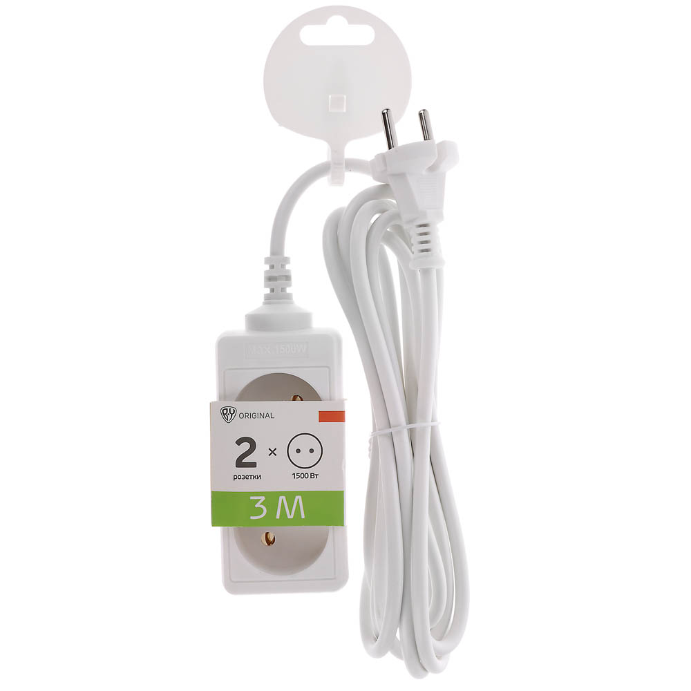 Удлинитель 2 гнезда 3м BY, сеч. провода 0,75 кв.мм, 3м, евророзетка, 6A, макс. мощность1500Вт - #2