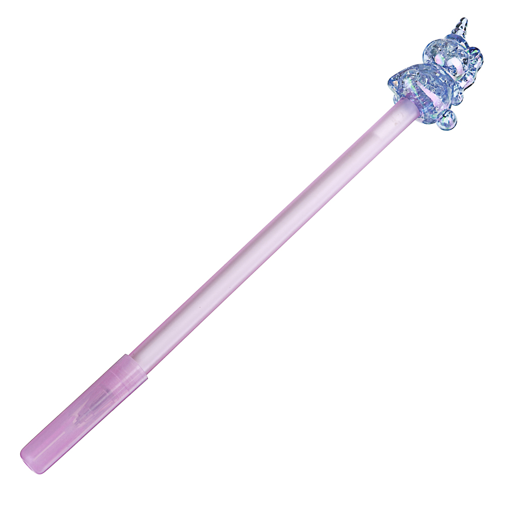 Ручка гелевая синяя, с акрил.наконечником в форме единорога/котика, пластик, 17,5-19см, 3 цв.корпуса - #14
