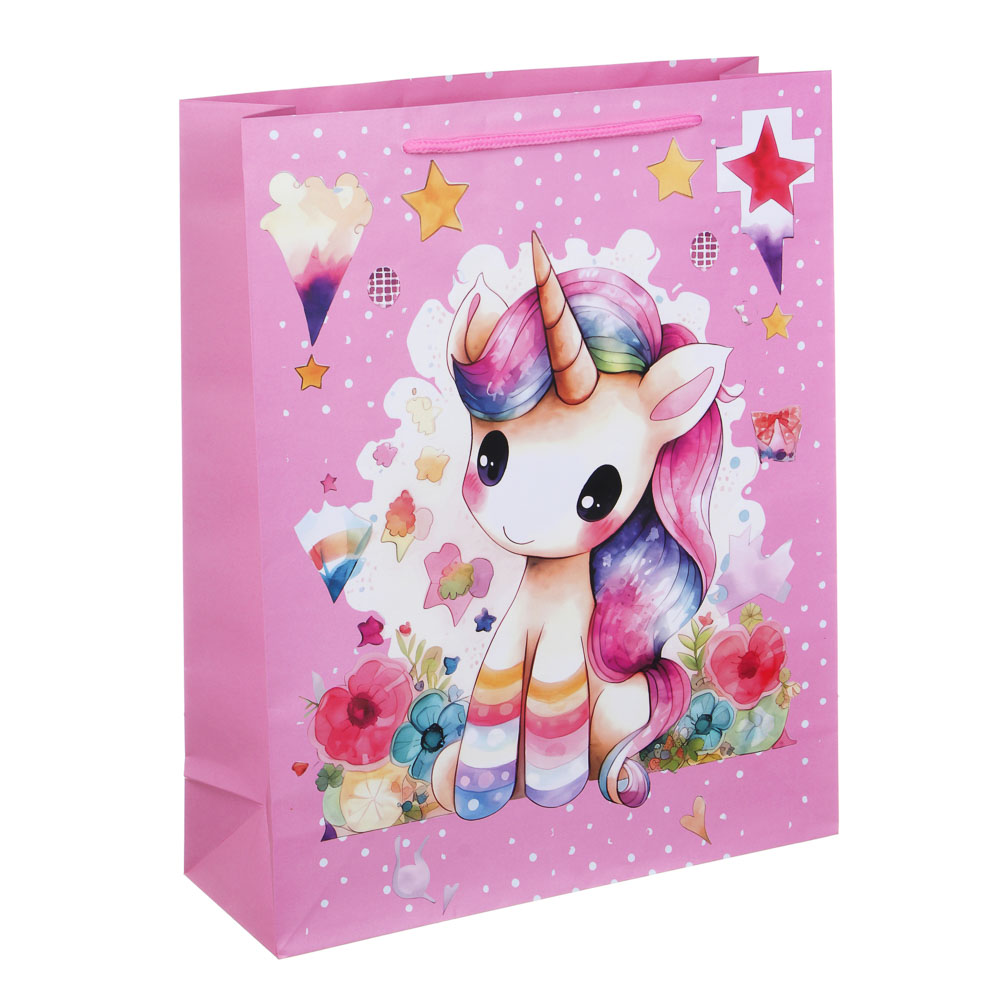 Пакет подарочный бумажный, 26x32x9 см, 128 гр, 4 дизайна, Единороги - #2