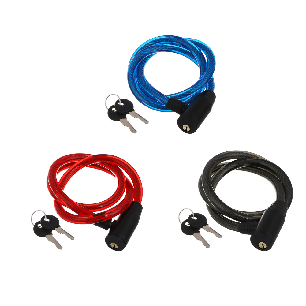 Замок велосипедный тм BY SPORT, противоугонный, тросовый, 1000х12мм, металл, ПВХ, пластик, 3 цвета - #1