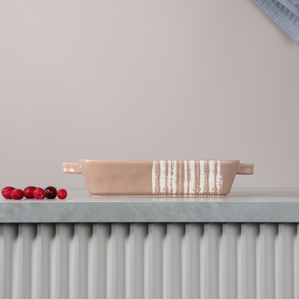 MILLIMI Форма для запекания и сервировки квадрат.с ручками, керамика, 26х21х5см, 1,2л, бежевая - #16