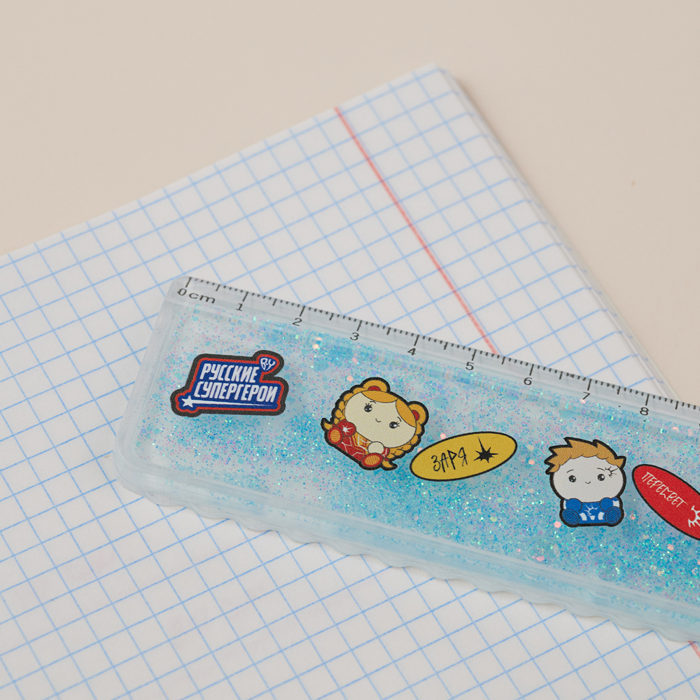 BY Русские Супергерои Линейка 20 см, принт, подвижные блестки в геле, "Кавай", 4 цвета - #7