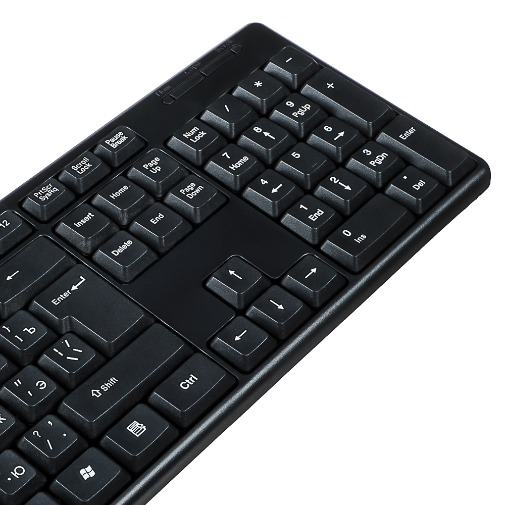 Первая цена Клавиатура проводная мембранная Optima 104кл.,белая кириллица, USB, каб. 140см, черный - #5