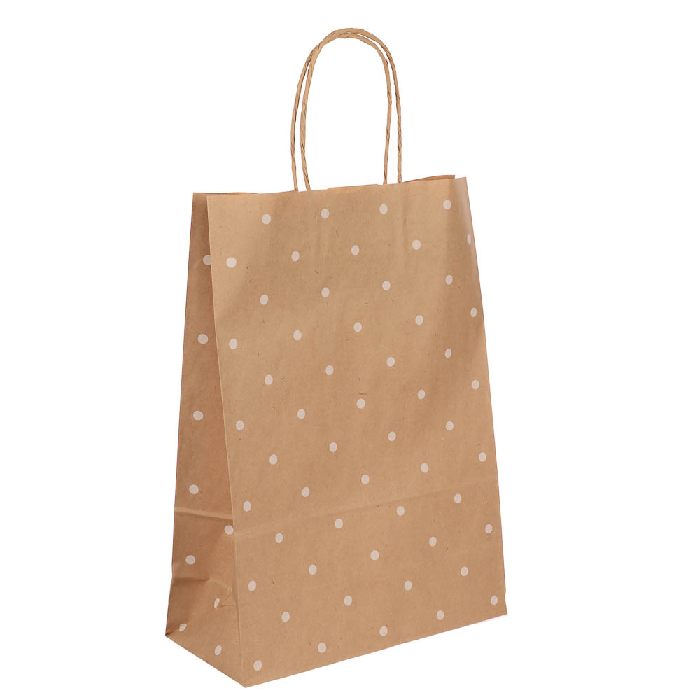 Пакет подарочный с кручеными ручками крафт 24x10,5x32 см, "Горошек" - #1