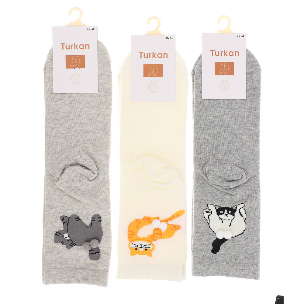 Носки универсальные с декором, тм Turkan, р. 36-41, 90%хлопок, 8% п/а, 2%лайкра,разноцветные, R0326 - #6