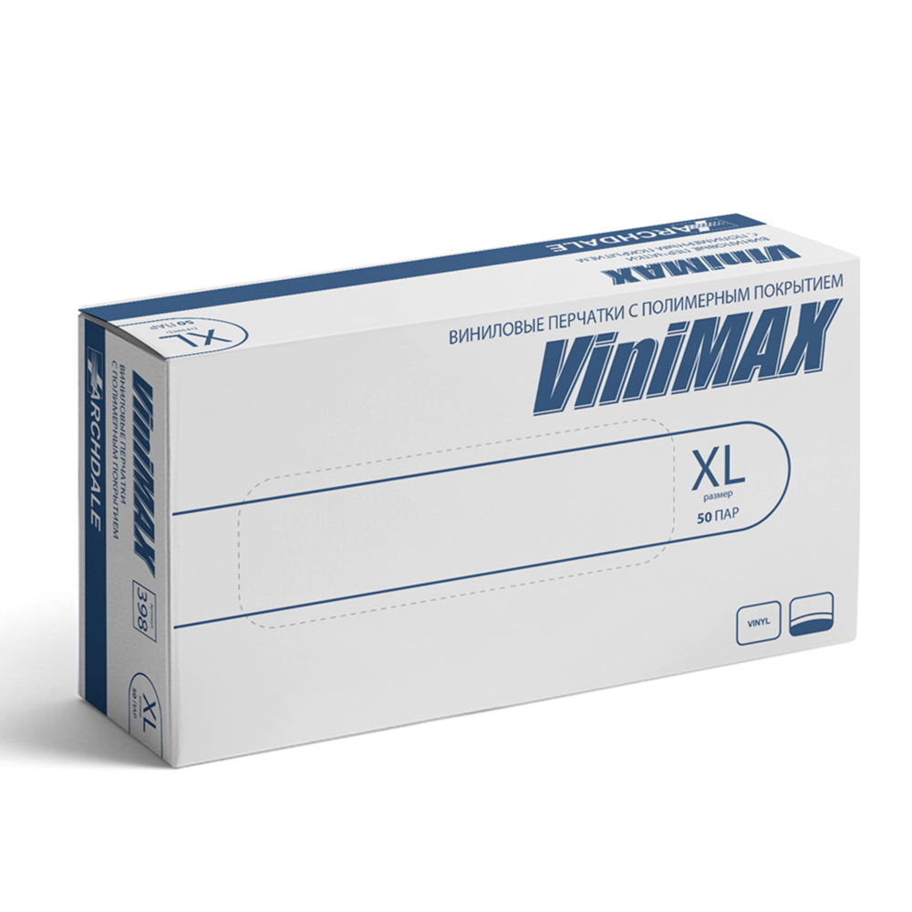 Перчатки универсальные ViniMax виниловые неопудренные гладкие белые 100шт (50пар) р.XL - #1