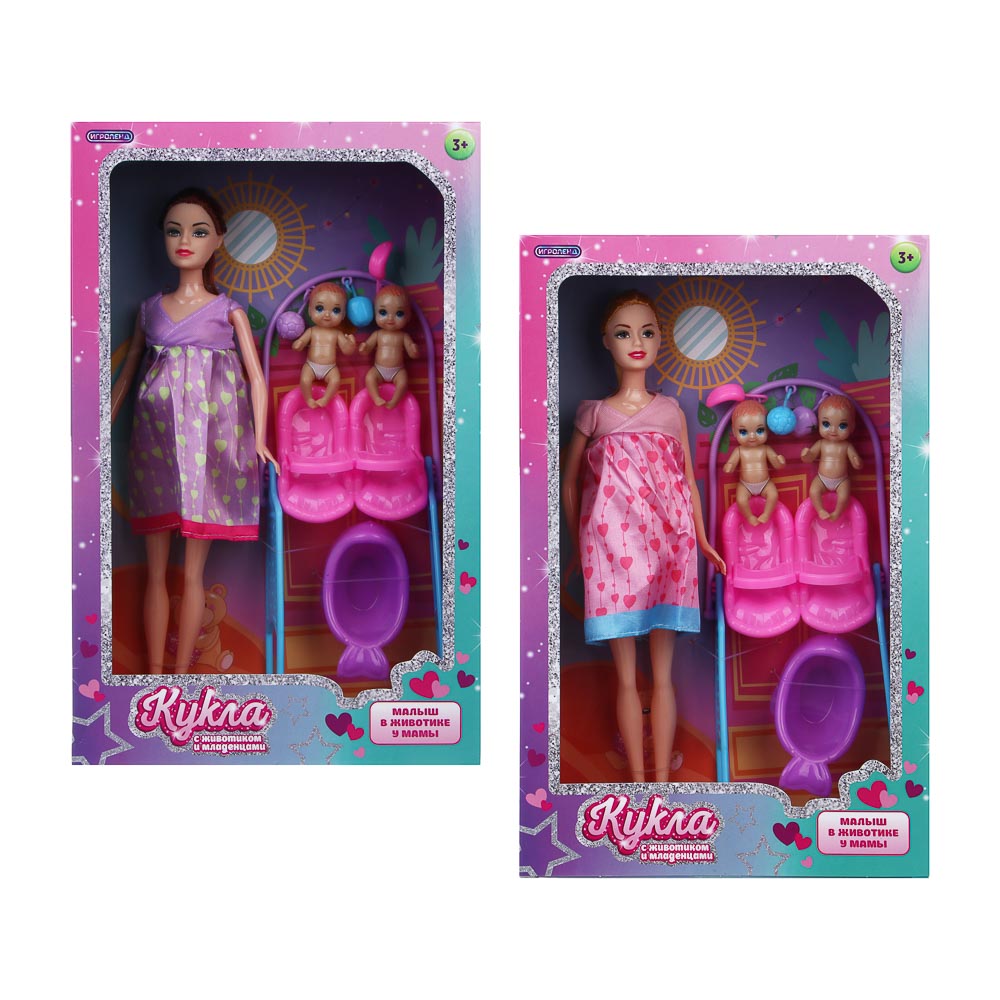 ИГРОЛЕНД Кукла с животиком и младенцами, 28 см, с акс., PVC, ABS, полиэстер, 21х7х33 см - #3