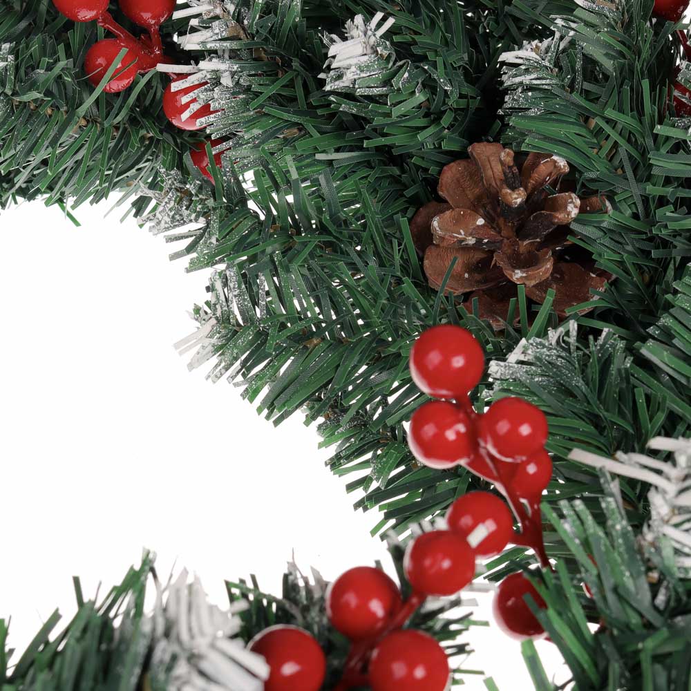 СНОУ БУМ Венок рождественский заснеженный с шишками и ягодами, 40см, 80 веток, ПВХ, дерево - #2