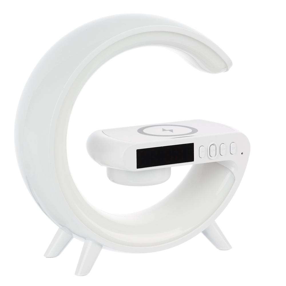 BY Светильник-ночник светодиодный Mун RGB 2Вт, Qi 5Вт, колонка 3Вт, часы, USB type-C 5В, белый - #1