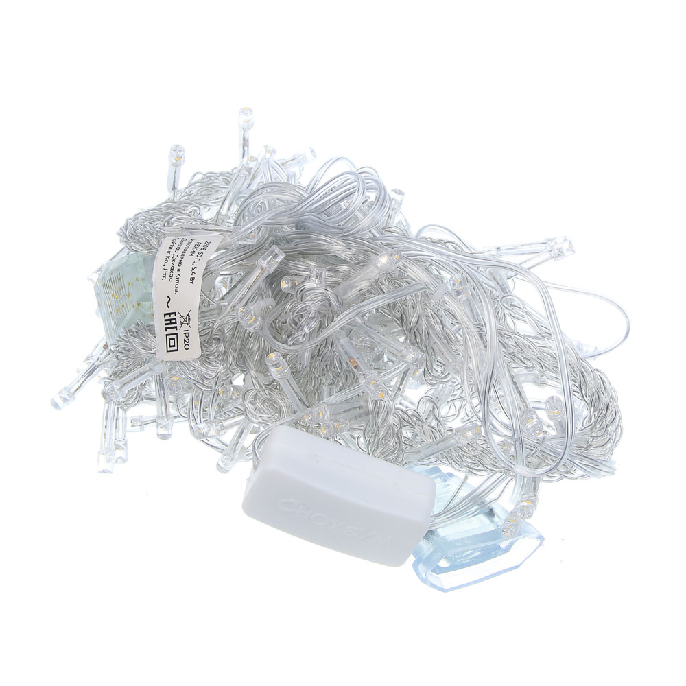 СНОУ БУМ Эл.гирлянда занавес, 1.5x1.5м, 150LED, шампань, 10 нитей, пост.свеч., ПВХ прозр., 220В - #2