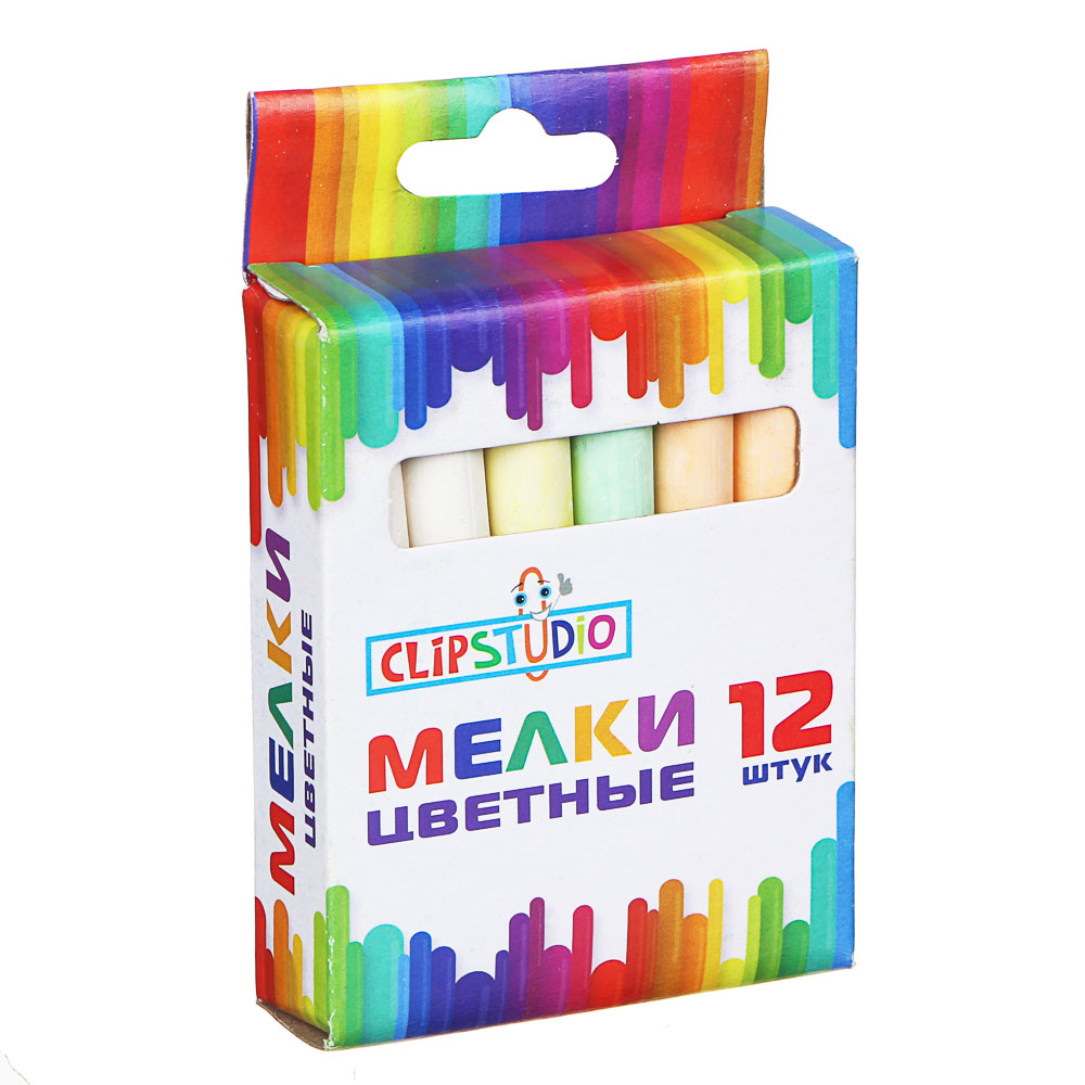 ClipStudio Мелки школьные цветные 12 штук, в картонной коробке с подвесом - #1