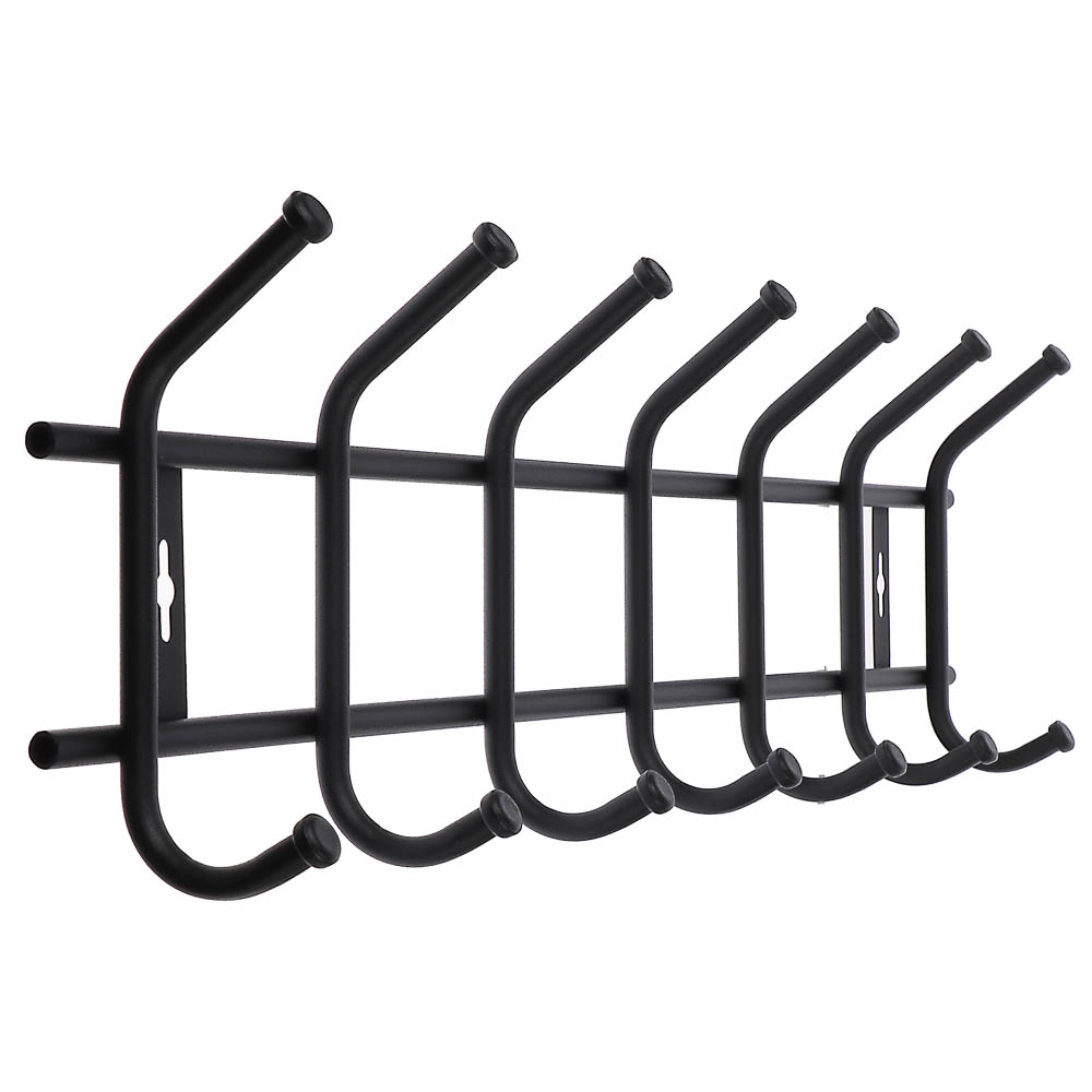 Вешалка настенная, 7 крючков, металл, цвет матовый черный - #1