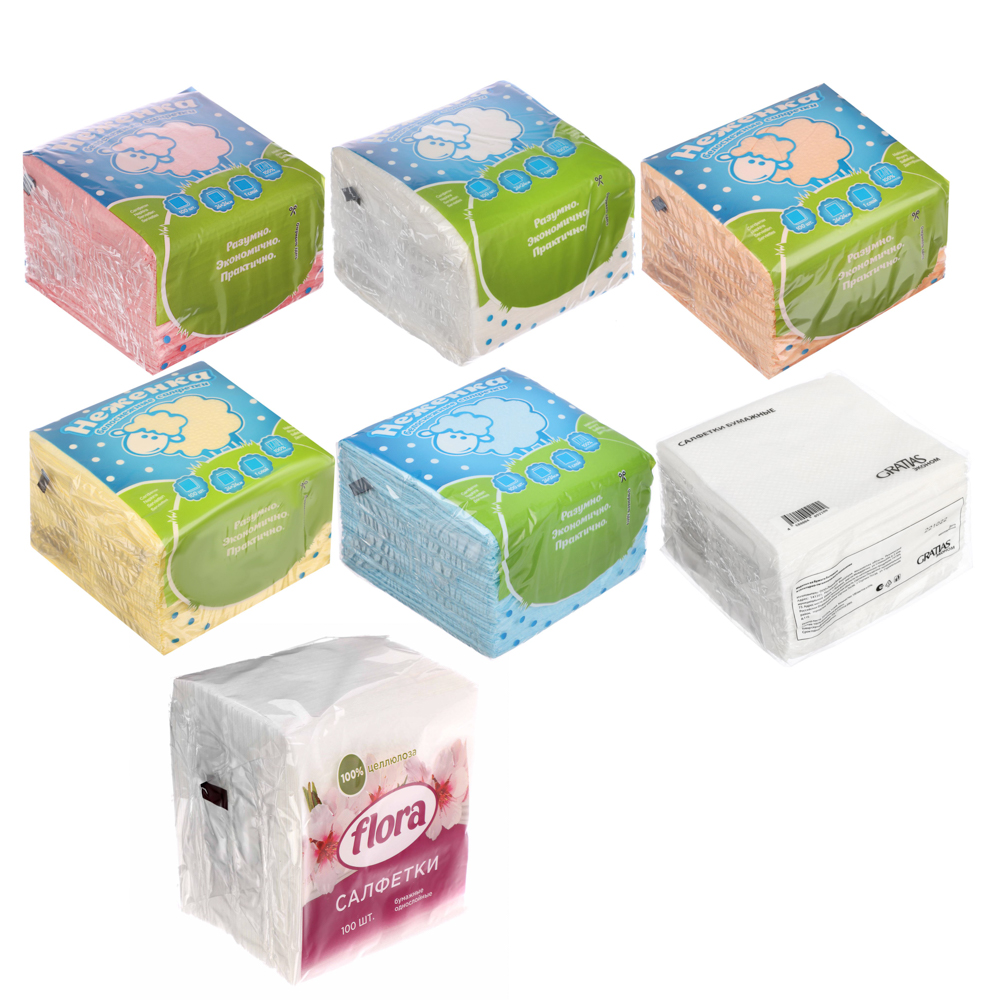 Салфетки бумажные однослойные 100 шт, п/у,2 вида - #1