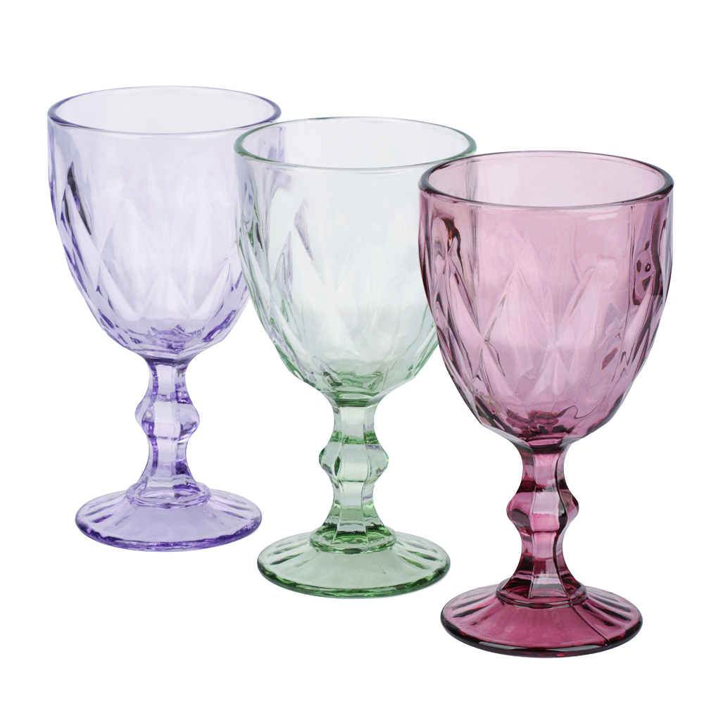 Набор бокалов для вина тм MILLIMI Ромб, 320мл, стекло, 3 шт, 3 цвета - #2