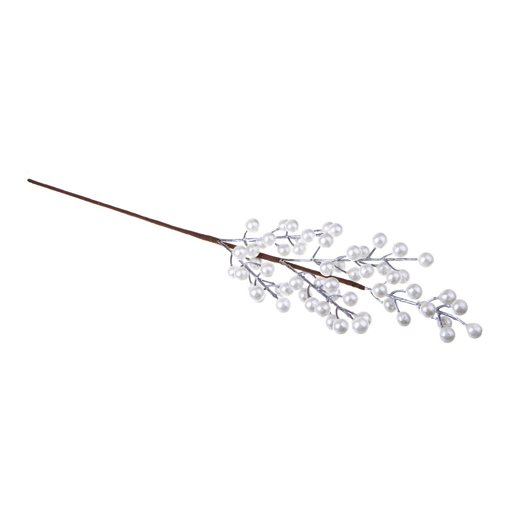 СНОУ БУМ Веточка с белыми ягодами 60 см, металл, пластик - #1