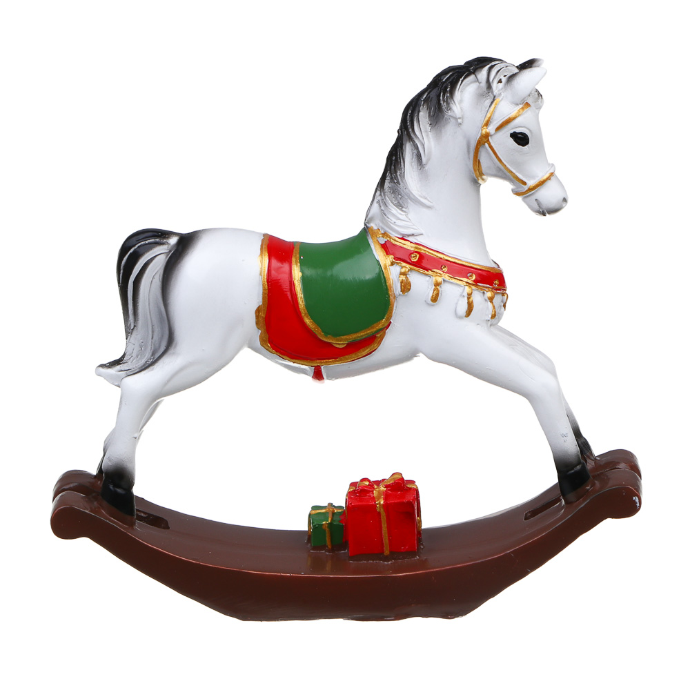 СНОУ БУМ Декоративная фигура "Конь-качалка", полистоун, белый, 15,5x3x14 см - #2