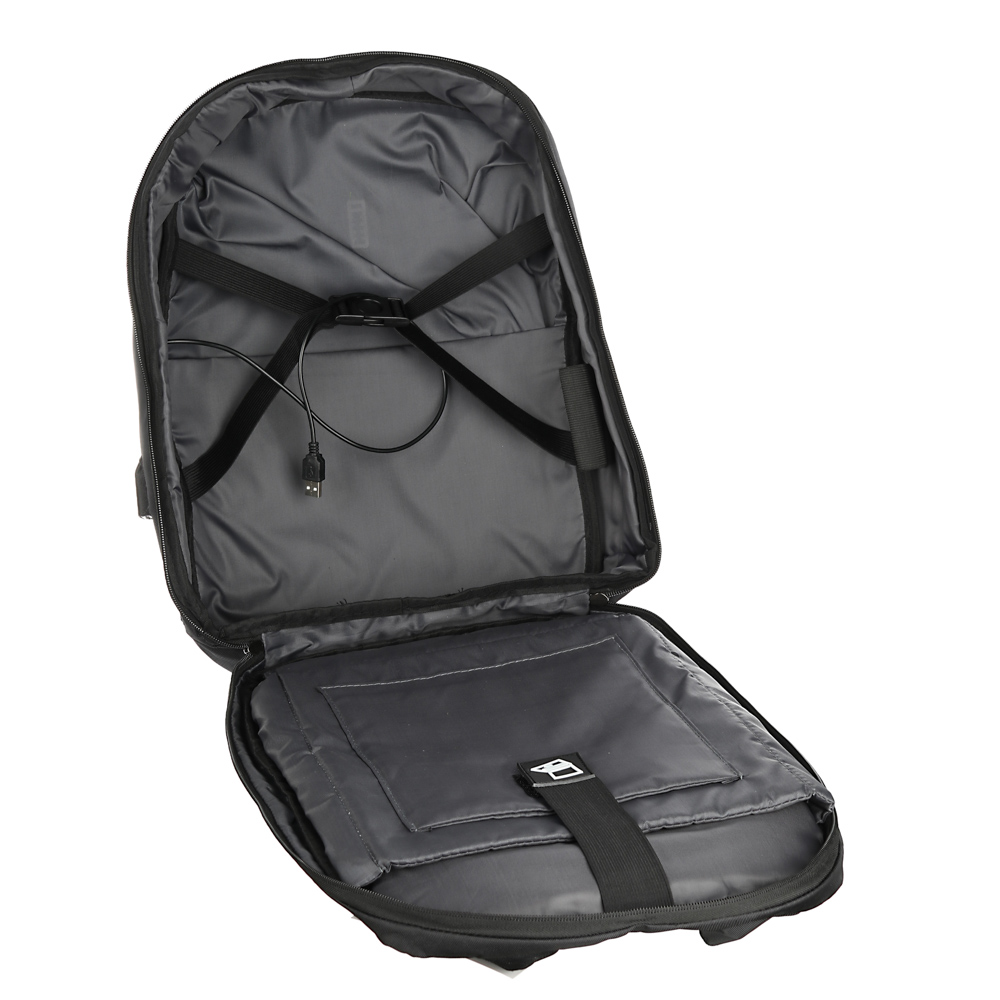 Рюкзак подростковый, 43x29х9см, ПЭ,1 отд,жесткий перед, спинка с эрг.элементами,мет.ручка,USB,черный - #3
