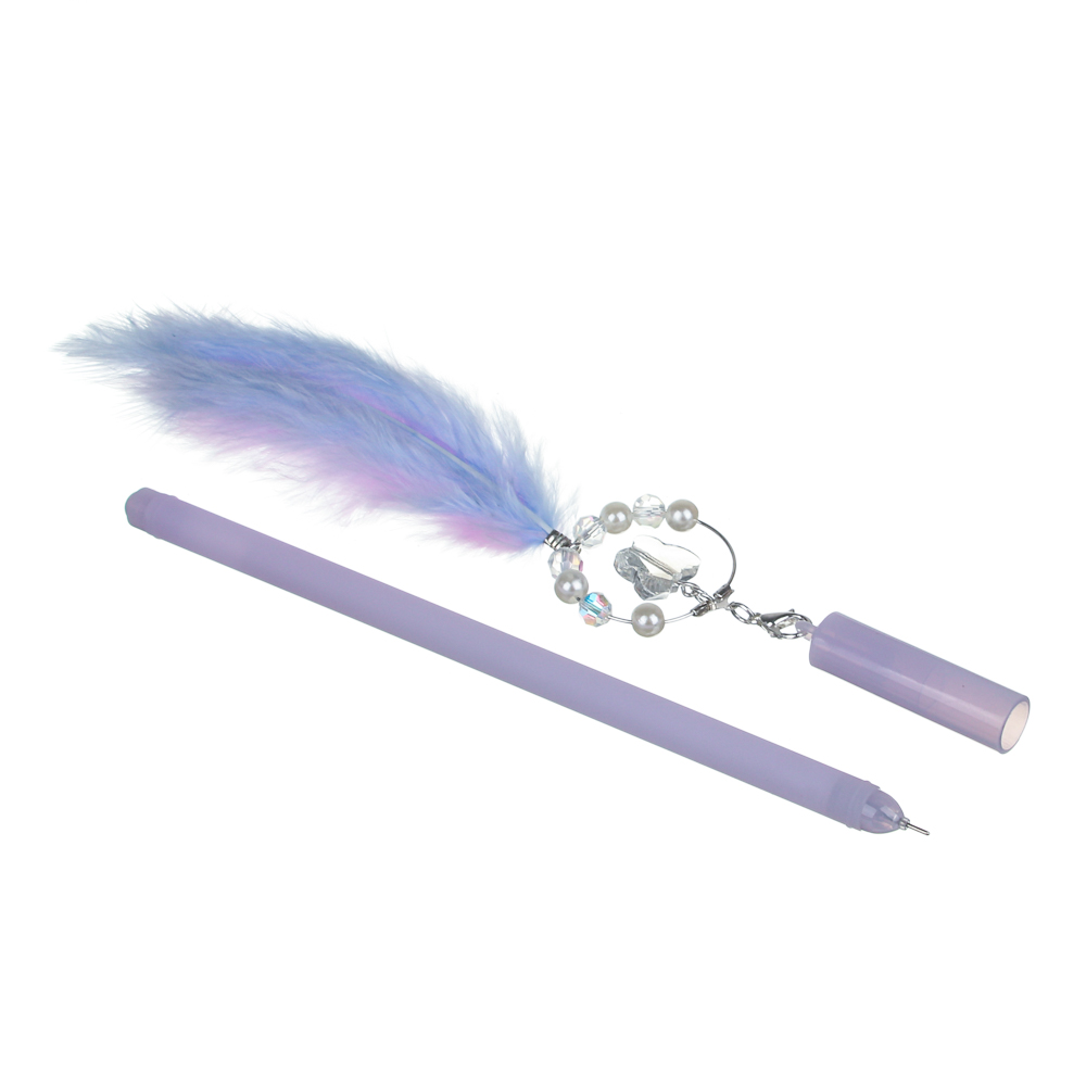 Ручка гелевая синяя с подвеской - брелоком в форме ловца снов с пером и бабочкой, 0,5мм, пл., 3 цв. - #3