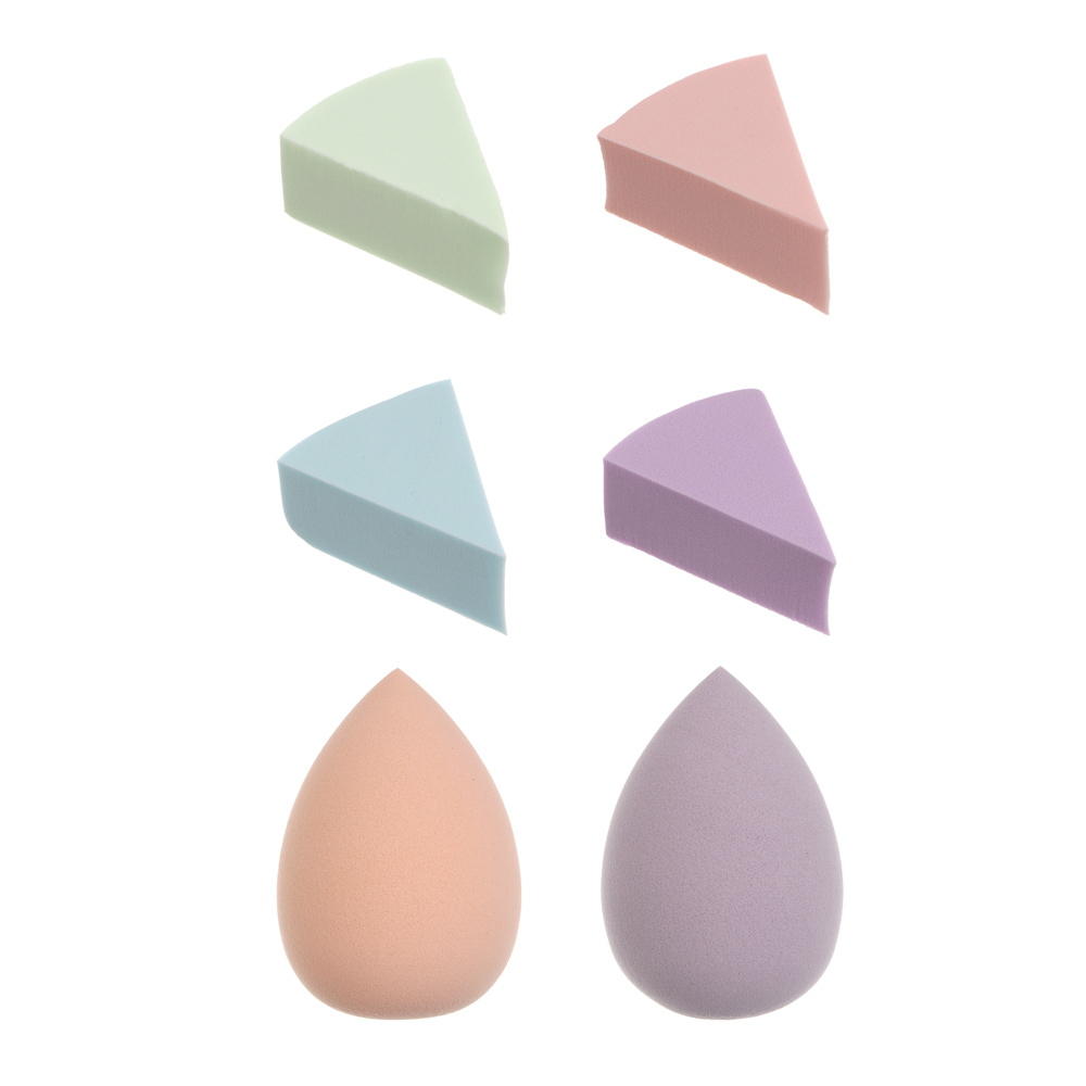 Набор спонжи для макияжа 6 шт тм ЮНИLOOK (блендер 6х4см 2 шт, спонж 4х1,8х3см 4 шт), 3 цвета - #2