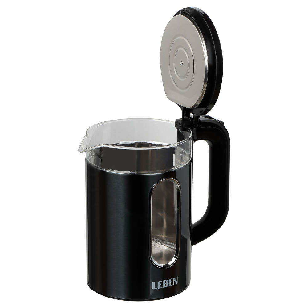 LEBEN Чайник электрический 1,8л, 1500Вт, стеклянная колба, металл, пластик, серый - #5