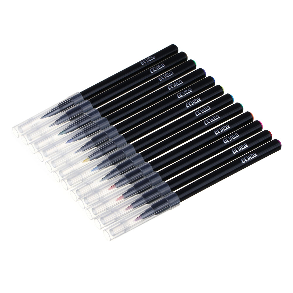 СlipStudio Фломастеры-кисточки 12 цв. "Альфа", с прозрачным колпачком, черный корпус, смываемые - #2