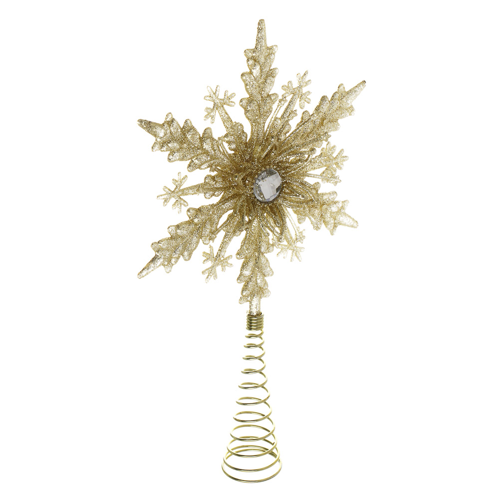 СНОУ БУМ Наконечник на елку "Снежинка", 22x13 см, глиттер, золото, пластик, металл - #2