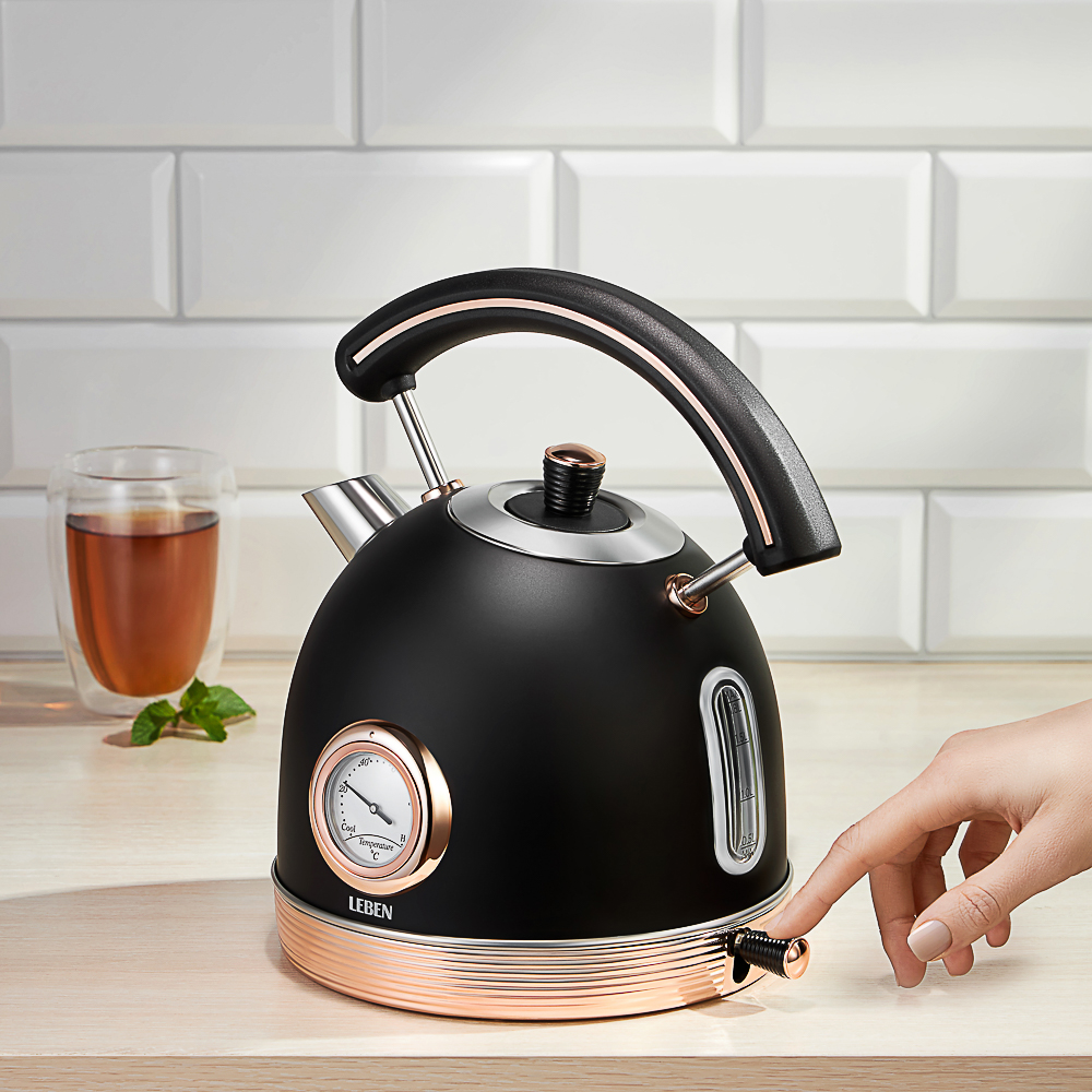 LEBEN Чайник электрический 1,8 л, 2200 Вт, металл, черный с золотом, термометр - #14