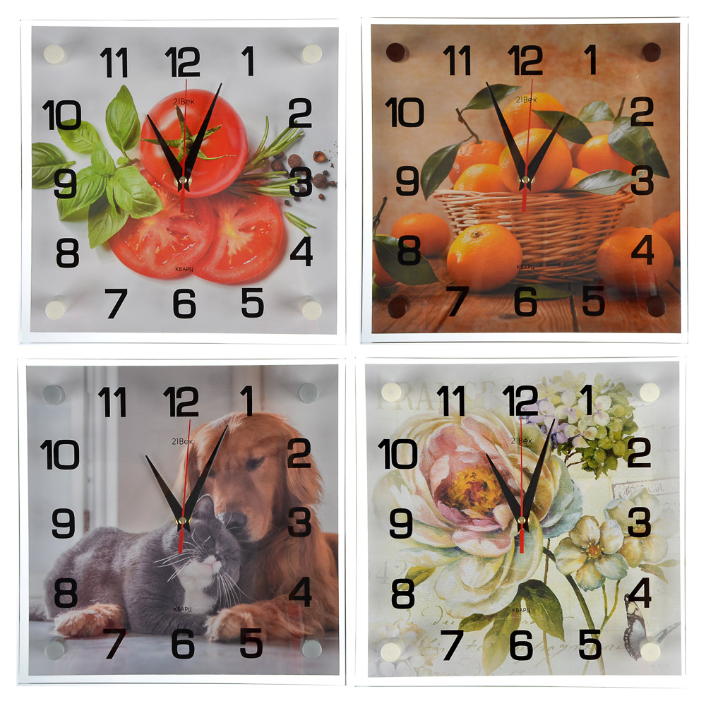 Часы настенные, 25х25см, стекло, 4 дизайна - #1